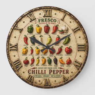 Reloj Redondo Grande Chili Pepper Kitchen Rustic Farmhouse Chef Gift