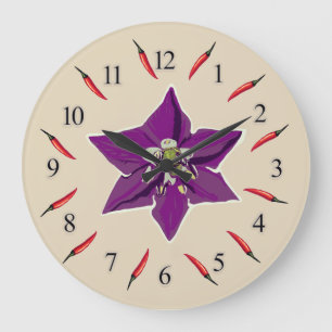 Reloj Redondo Grande Chili Peppers Purple Blossom Wall Clock