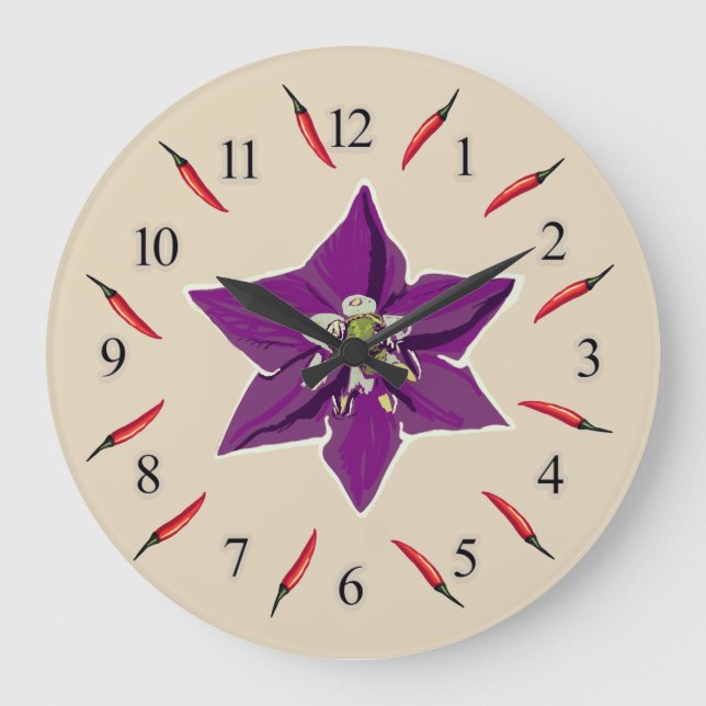 Reloj Redondo Grande Chili Peppers Purple Blossom Wall Clock (Anverso)