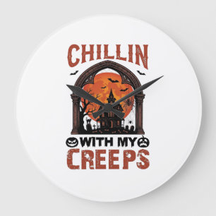 Reloj Redondo Grande Chillin Creeps Halloween Casa Embrujada Luna Naran