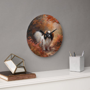 Reloj Redondo Grande Chin Japonés en Otoño Hojas Caídas Inspiran