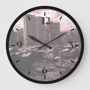 Reloj Redondo Grande China Barcos de casa de Hong Kong río 1970