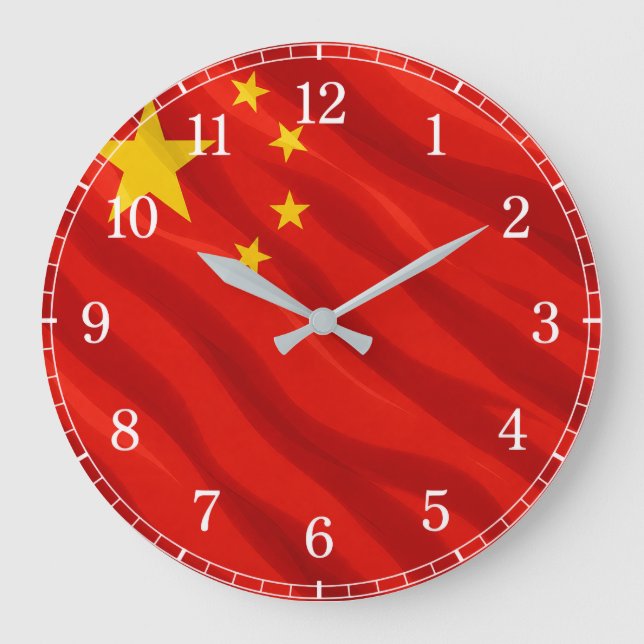 Reloj Redondo Grande China Flag Wall Clock — Waving Flag Design (Anverso)