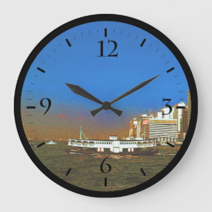 Reloj Redondo Grande China Hong Kong barco rascacielos mar vintage