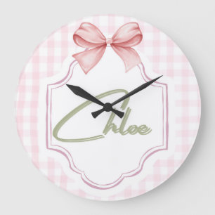 Reloj Redondo Grande Chloe Baby Nursery personalizado Bow&Gingham