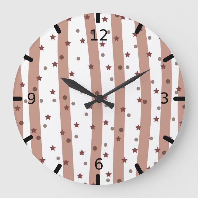 Reloj Redondo Grande Chocolate and White Stripes with Stars Pattern (Anverso)