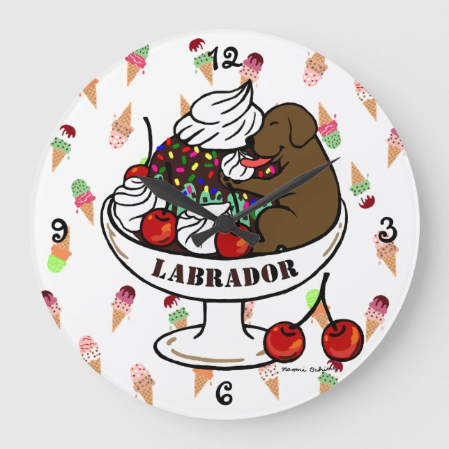 Reloj Redondo Grande Chocolate Labrador y helados Sundae (Anverso)
