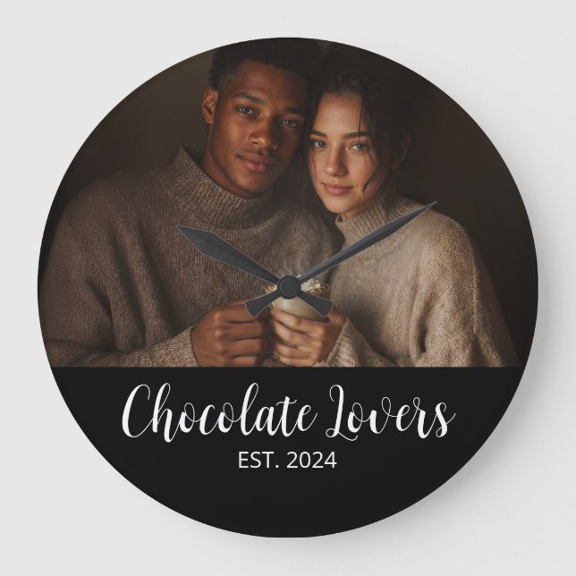 Reloj Redondo Grande Chocolate Lovers Couple Established Photo Gift (Anverso)