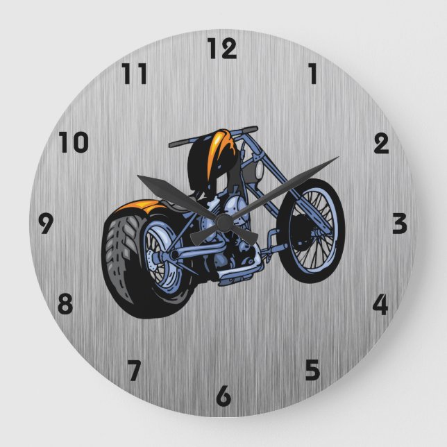 Reloj Redondo Grande Chopper de apariencia Metalizado cepillado (Anverso)
