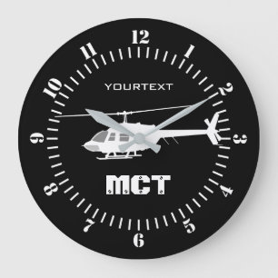 Reloj Redondo Grande Chopper Silhouette de helicóptero personalizado en
