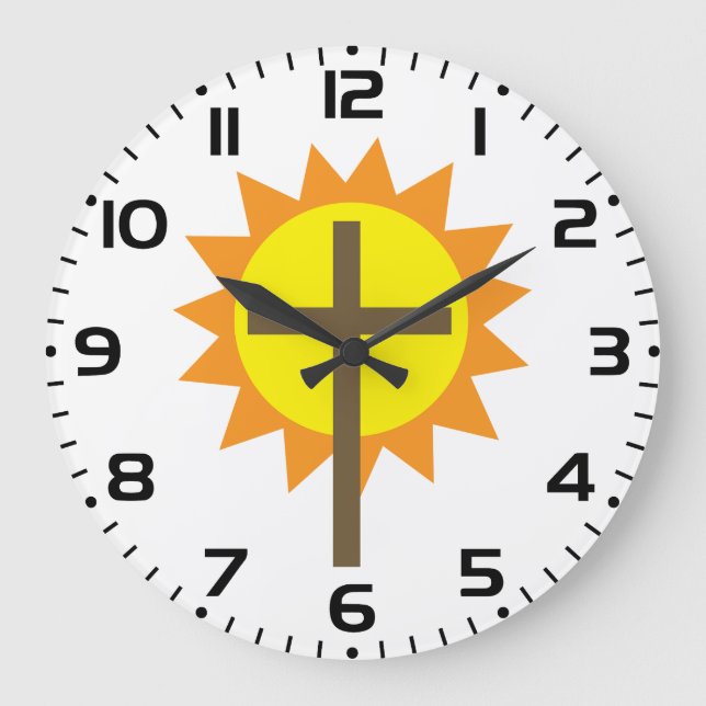 Reloj Redondo Grande Christian Cross with Yellow Sun and Orange Rays (Anverso)