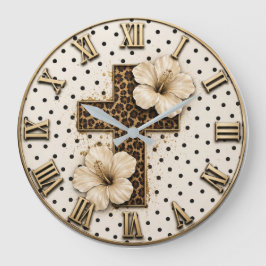 Reloj Redondo Grande Christian Floral Cross Elegant Leopard Print Faith