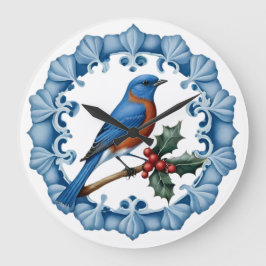 RELOJ REDONDO GRANDE CHRISTMAS BLUEBIRD WITH WREATH