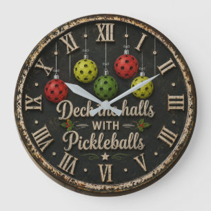 Reloj Redondo Grande Christmas Deck the Halls with Pickleballs