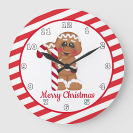 Reloj Redondo Grande Christmas Holiday gandy cane gingerbread clock