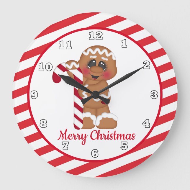 Reloj Redondo Grande Christmas Holiday gandy cane gingerbread clock (Anverso)