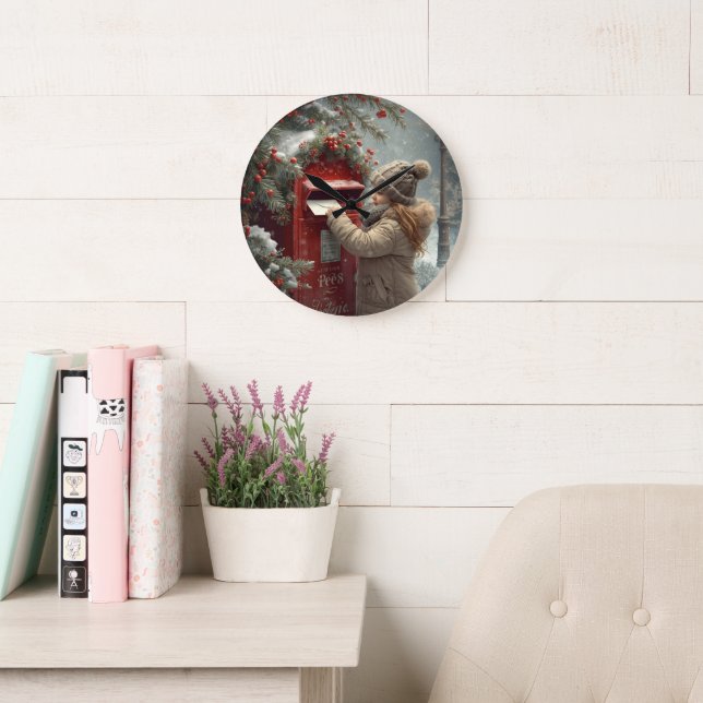 Reloj Redondo Grande Christmas mailbox  charming festive winter decor (Sala de lectura)