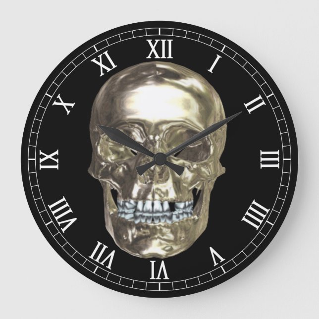 Reloj Redondo Grande Chrome Skull Round Roman Numerals Clock (Anverso)