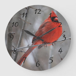 Reloj Redondo Grande Chunky Red Male Cardinal on Branch in Winter Snow