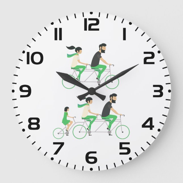 Reloj Redondo Grande Ciclismo en Bicicleta Tandem Familiar (Anverso)