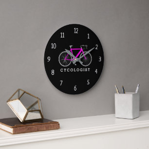 Reloj Redondo Grande Ciclista De Bicicleta Rosa En Negro