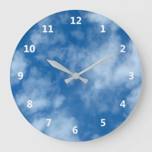 Reloj Redondo Grande Cielo azul con fotos de nubes y números blancos