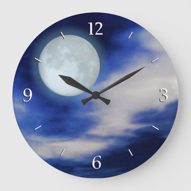 Reloj Redondo Grande Cielo nocturno con luna y nubes (Anverso)