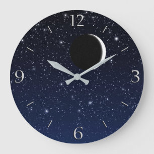 Reloj Redondo Grande Cielo y luna estrellados del creciente, azul