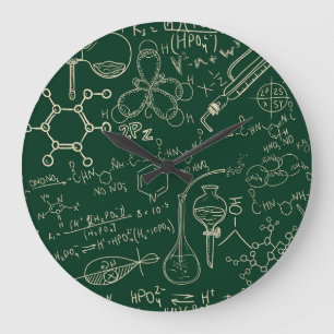 Reloj Redondo Grande Ciencia, química, patrón de laboratorio vintage