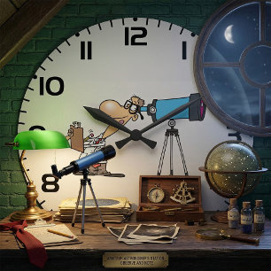 Reloj Redondo Grande Científico con telescopio Astronomía Ciencia Humor