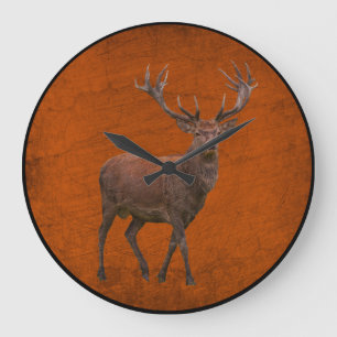 Reloj Redondo Grande ciervo vintage en naturaleza naranja