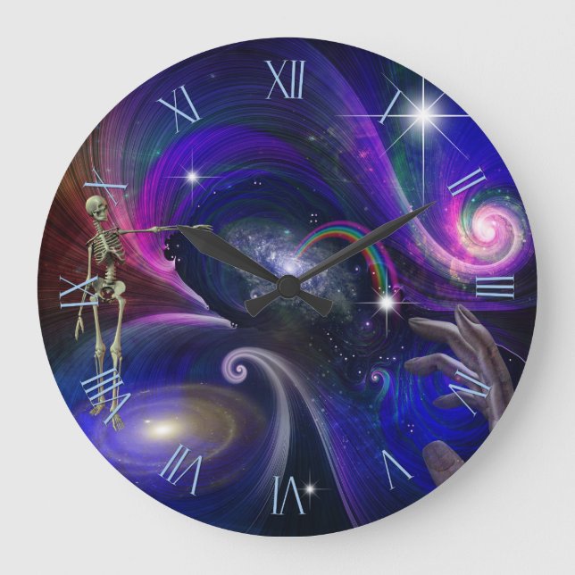 Reloj Redondo Grande Cifras esqueléticas en cosmos (Anverso)