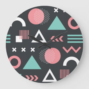 Reloj Redondo Grande Cifras geométricas vintage: diseño sin fisuras.