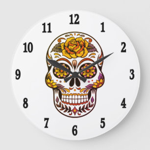 Reloj Redondo Grande Cifras negras de azúcar de rosa amarillo