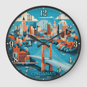Reloj Redondo Grande Cincinnati Ohio Skyline Suspension Bridge Cityscap