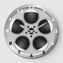 RELOJ REDONDO GRANDE CINE REEL CON NÚMEROS NEGRO Y BLANCO