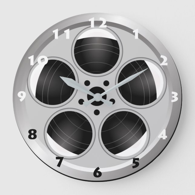 RELOJ REDONDO GRANDE CINE REEL CON NÚMEROS NEGRO Y BLANCO (Anverso)