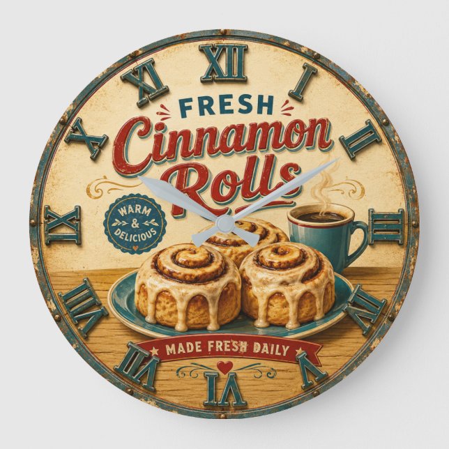 Reloj Redondo Grande Cinnamon Rolls Coffee & Bakery Rustic Baking Gift (Anverso)