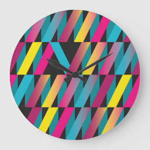 Reloj Redondo Grande Cinta Abstracta: Vintage Geométrica Colorida.