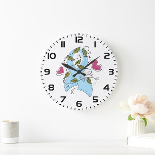 Reloj Redondo Grande Cinta de Conciencia Azul Claro Apoyo y Esperanza