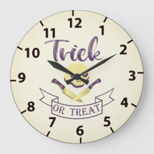 Reloj Redondo Grande Cinta de Halloween calavera huesos cruzados truco