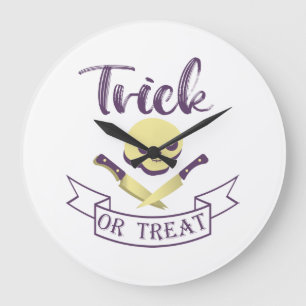 Reloj Redondo Grande Cinta de Halloween calavera huesos cruzados truco 