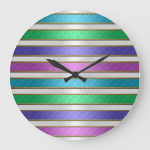 Reloj Redondo Grande Cintas multicolores rayas en rosa azul morado