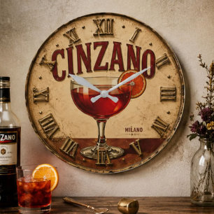 Reloj Redondo Grande Cinzano Cocktail Vintage Italian Aperitif Bar