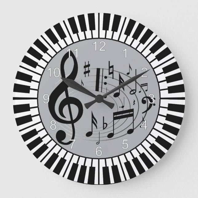 Reloj Redondo Grande Circular Piano Keys And Music Notes (Anverso)