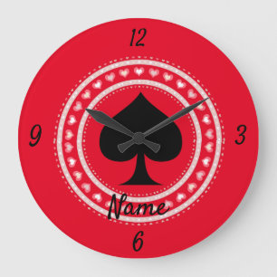 Reloj Redondo Grande Círculo Corazones Negro Espadas Thunder_Cove