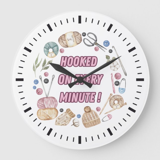 Reloj Redondo Grande Círculo de elementos crochet "enganchados en cada  (Anverso)