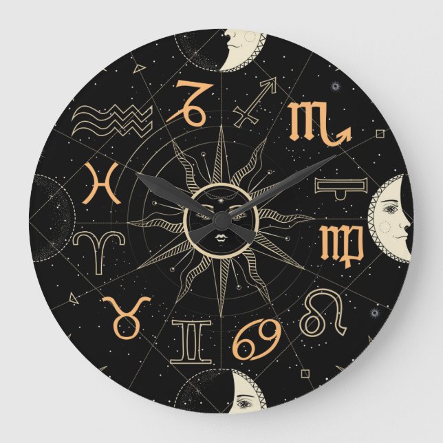 Reloj Redondo Grande Círculo del horóscopo, signos del zodiaco, cosecha (Anverso)