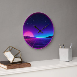 Reloj Redondo Grande Círculo geométrico gráfico de synthwave neón de lo