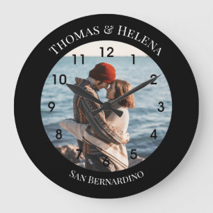 Reloj Redondo Grande Círculo negro personalizado con texto inferior sup